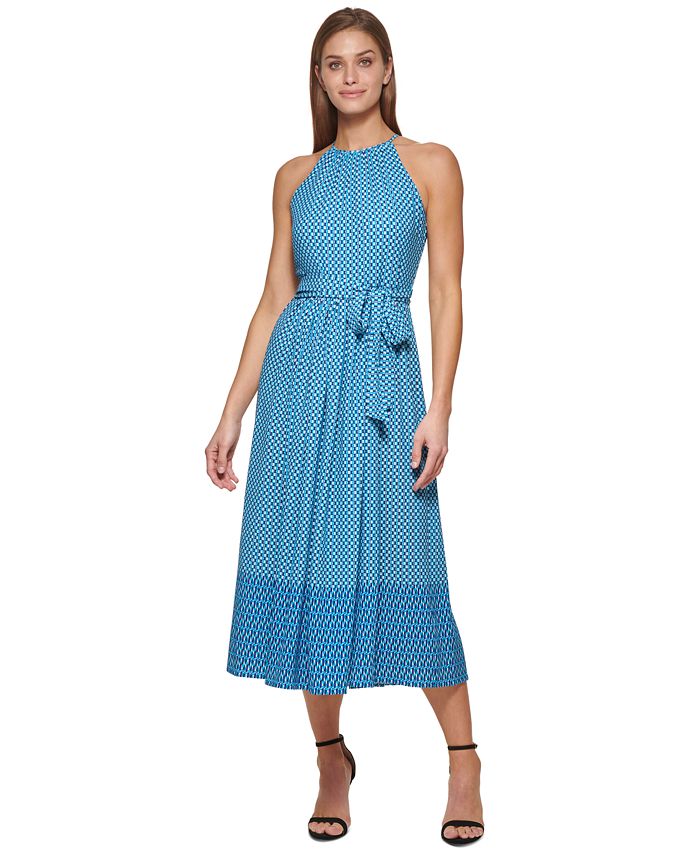 DKNY Women's Halter Border Print Midi Dress Blue Size 12
