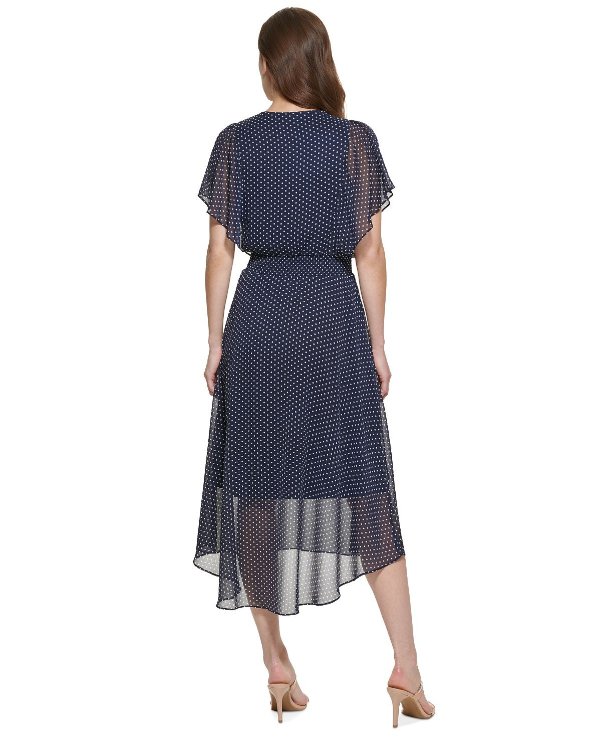 DKNY Women's Dotted Smocked Waist Dress Blue Size 6