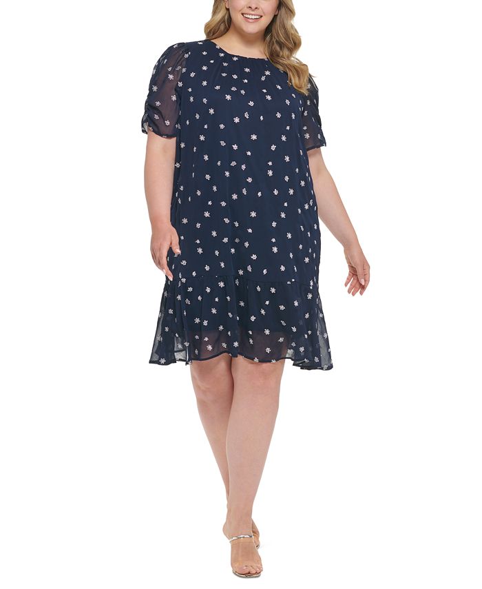 DKNY महिलाओं के लिए कढ़ाई वाली काफ मिडी ड्रेस नीला साइज़ 22W