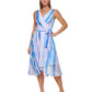 DKNY Women's Printed Faux Wrap Tiered Midi Dress Blue Size 16