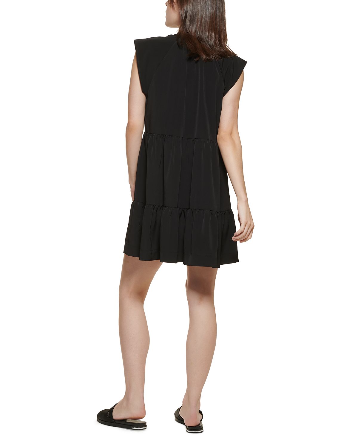 DKNY Women's Tie Neck Tiered Dress Black Size X-Small