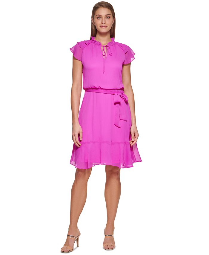 DKNY Women's Ruffle Hem Dress Pink Size 4Petite