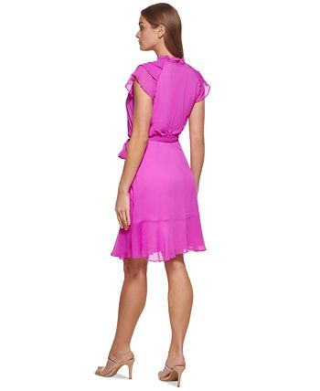 DKNY Women's Ruffle Hem Dress Pink Size 4Petite