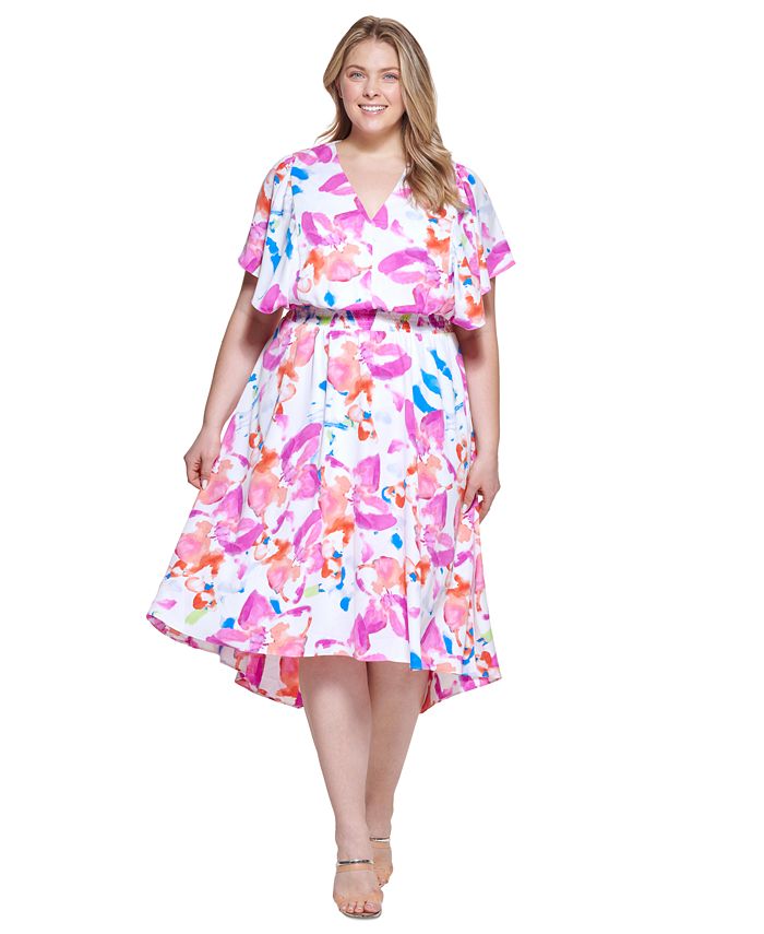 DKNY Women's Smocked Waist Midi Dress Pink Size 18W