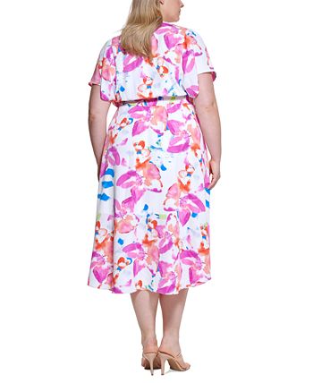 DKNY Women's Smocked Waist Midi Dress Pink Size 18W
