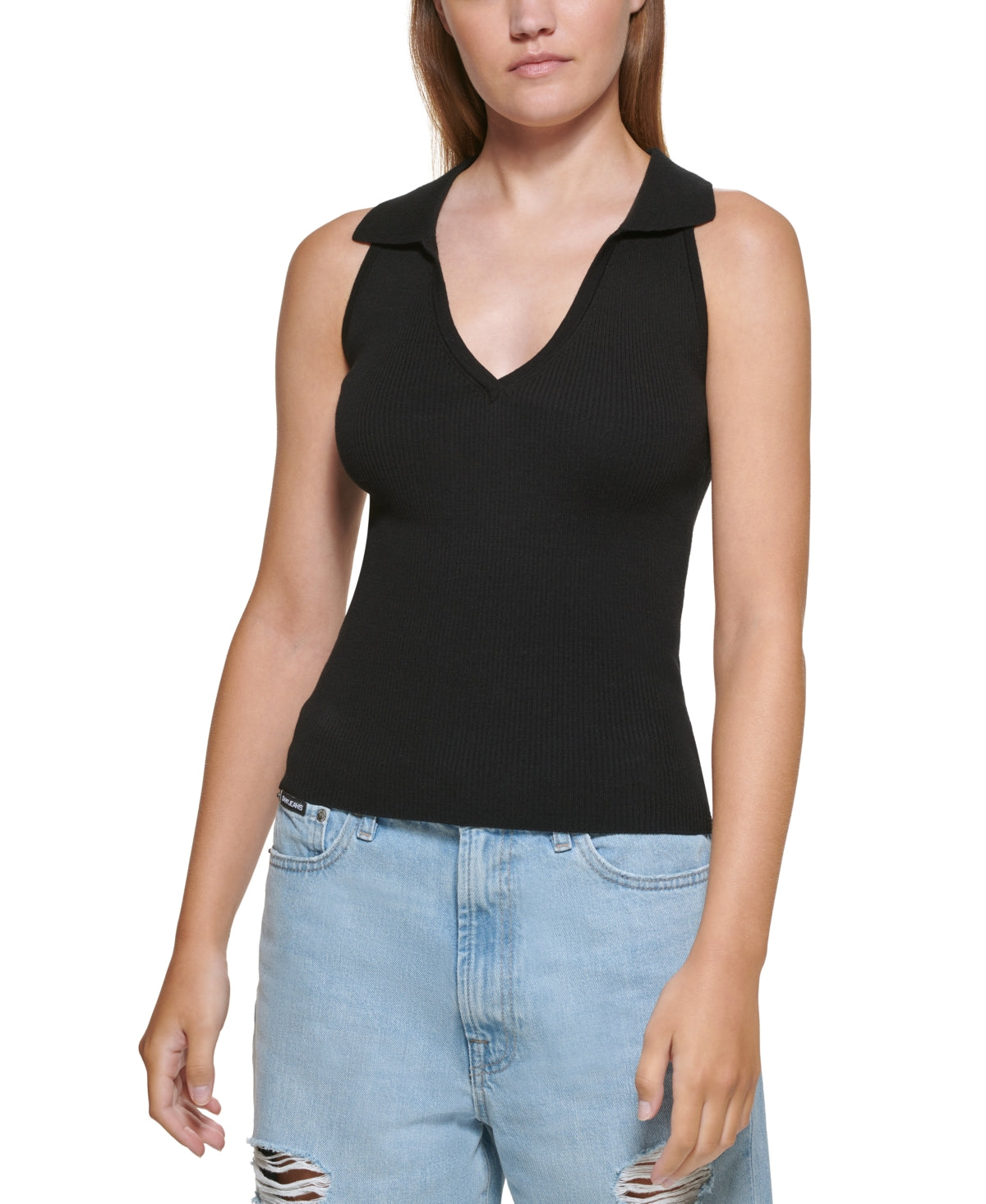 DKNY Women's Polo Tank Sweater Black Size Medium