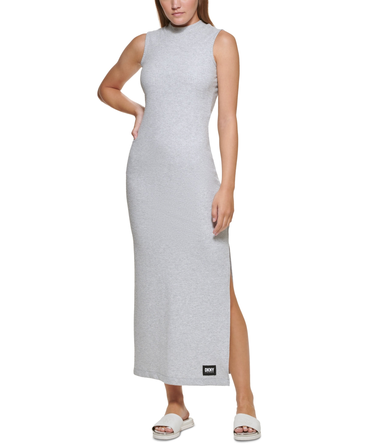 DKNY Women's Sleeveless Mock Neck Dress Gray Size X-Large