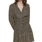 DKNY Women's Leopard Print Split Neck Dress Black Size Medium