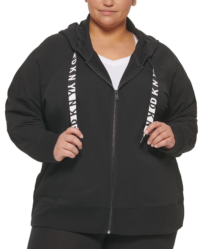 DKNY Women's Logo Drawstring French Terry Hoodie White Size 3X