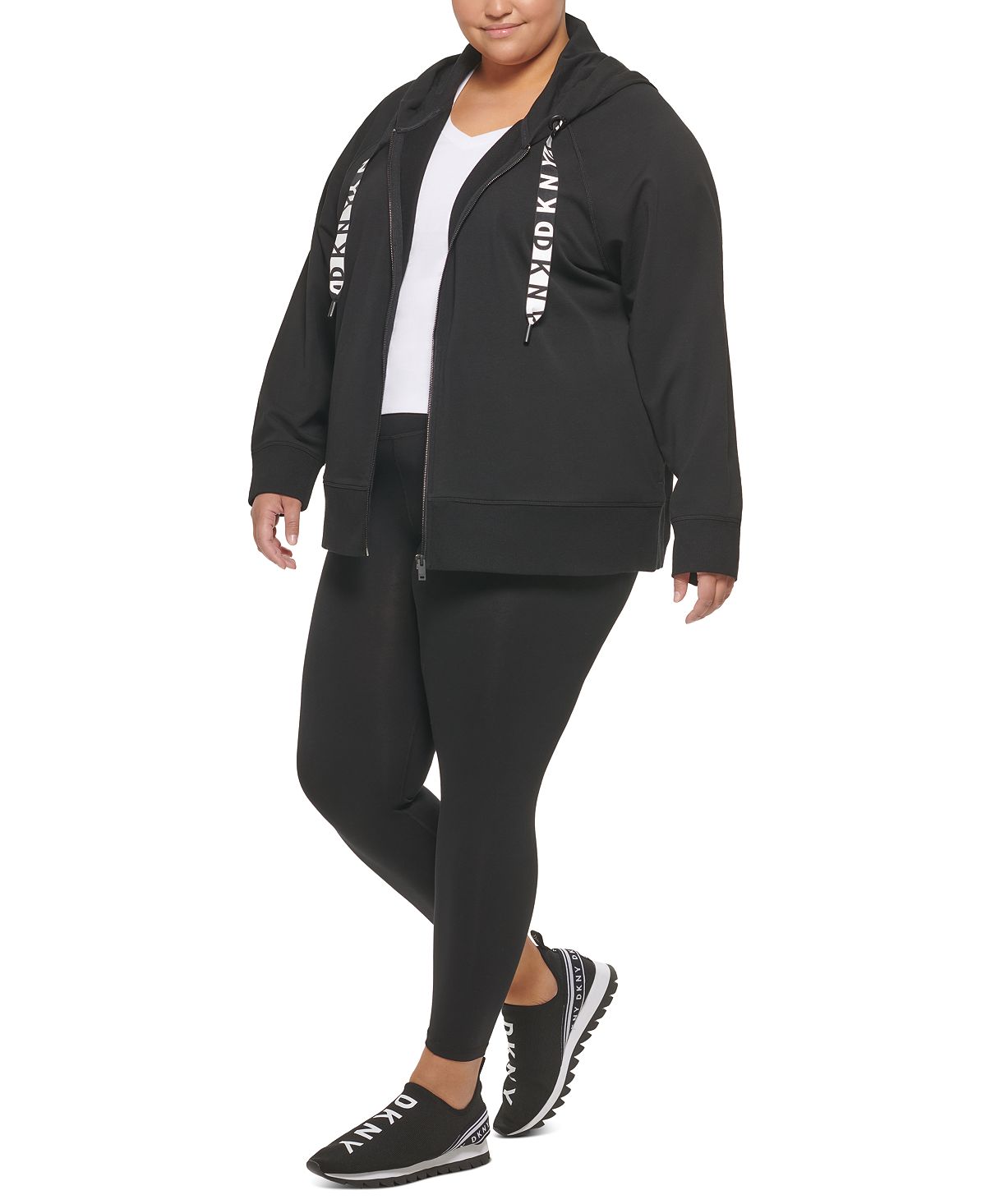DKNY Women's Logo Drawstring French Terry Hoodie White Size 3X