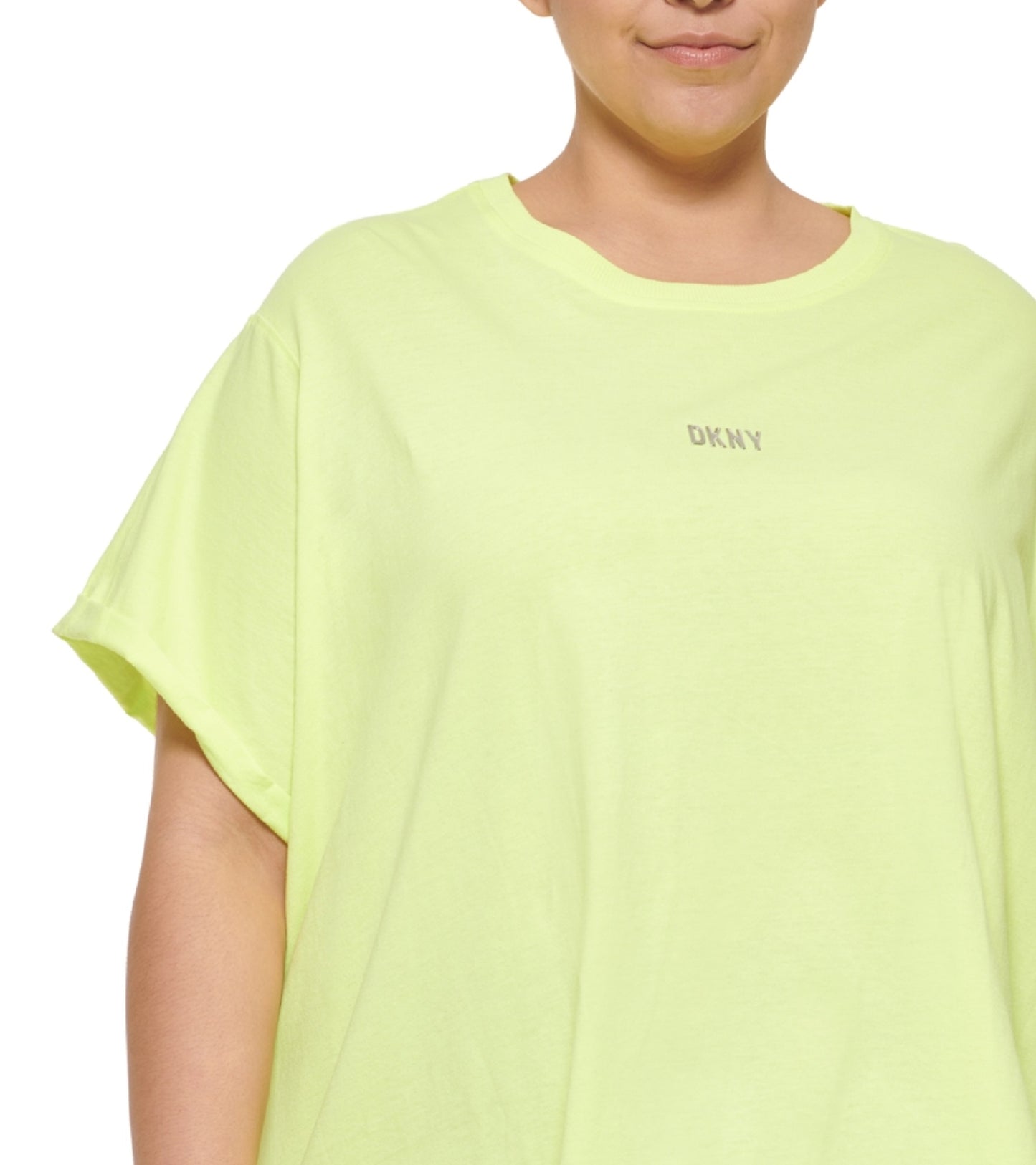 DKNY Women's Sport Plus Knot Front Metallic Logo T-Shirt Yellow Size 1X