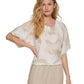 DKNY Women's Printed Linen Drop Shoulder Top Brown Size Large