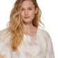 DKNY Women's Printed Linen Drop Shoulder Top Brown Size Large