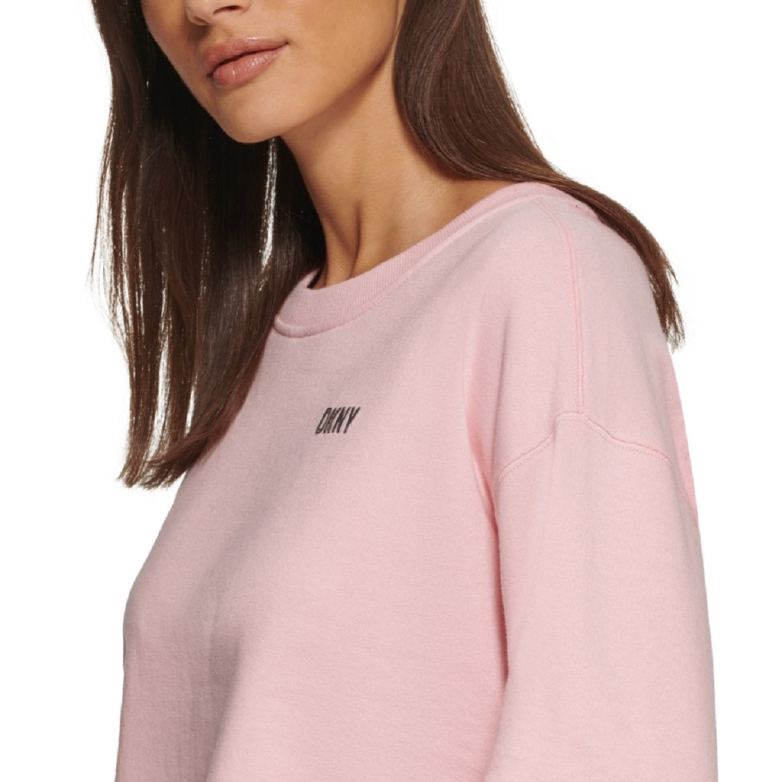 DKNY Women's Metallic Logo Cropped Sweatshirt Pink Size Large