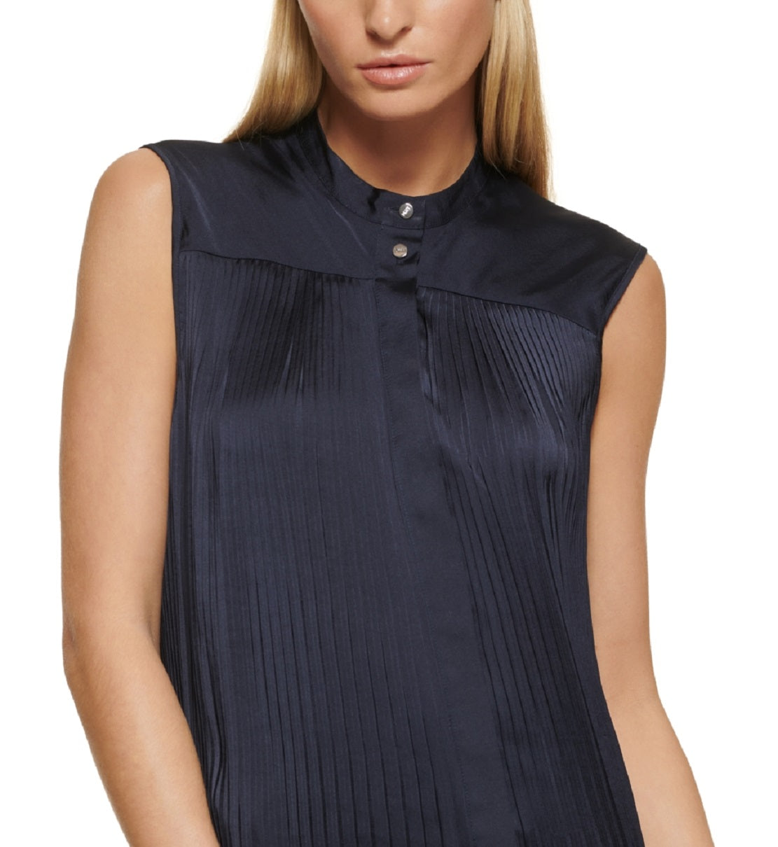 DKNY Women's Pleated Sleeveless Top Blue Size Large