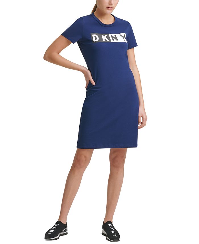 DKNY Women's Cotton Logo T-Shirt Dress Blue Size Large