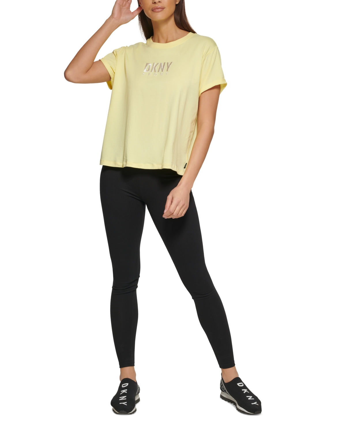 DKNY Women's Cotton Embroidered Logo Tee Yellow Size Large