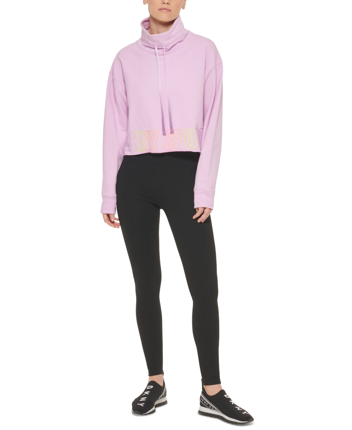 DKNY Women's Ombre Logo Funnel Neck Pullover Purple Size Medium