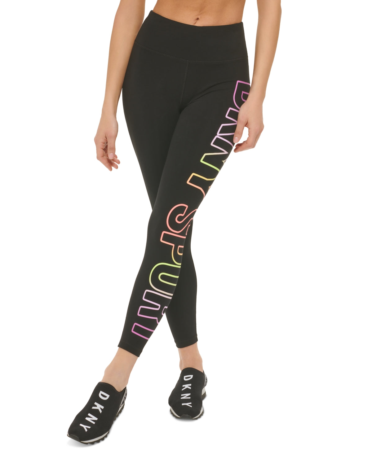 DKNY Women's Exploded Ombre Logo 7/8 Leggings Black Size Large