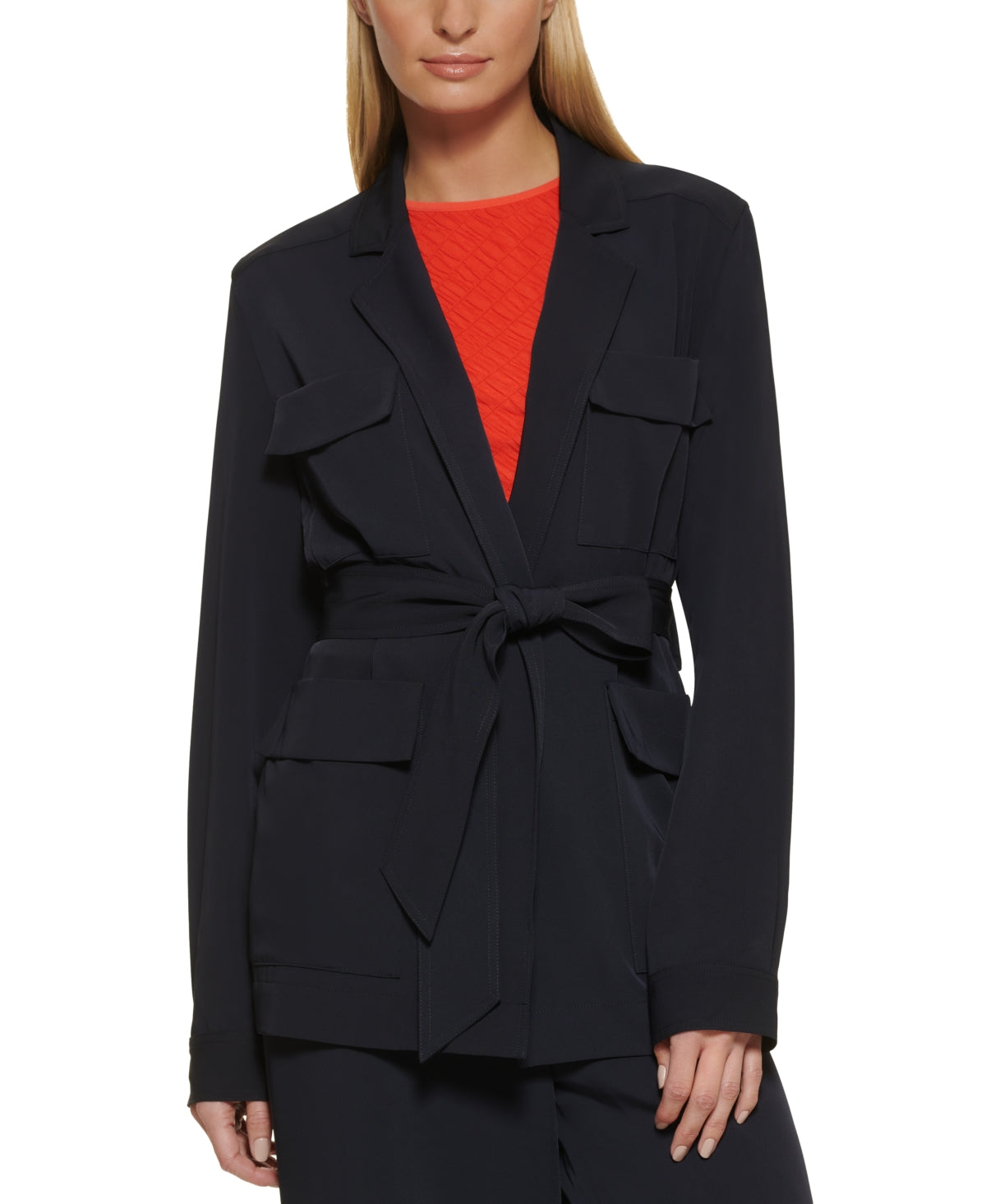 DKNY Women's Utility Belted Blazer Blue Size Medium
