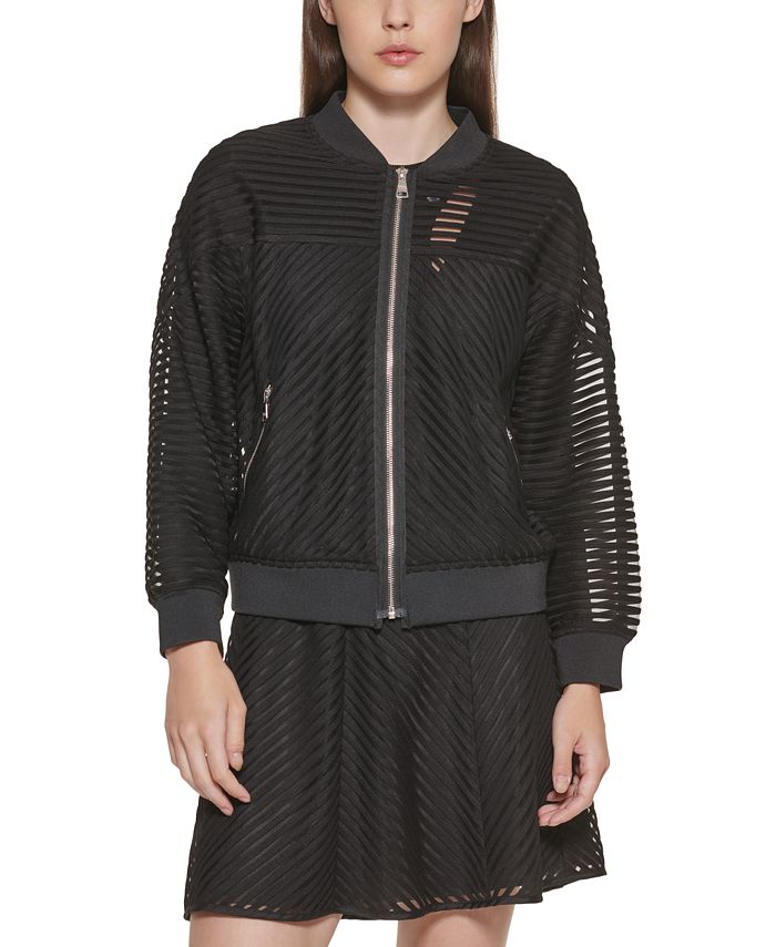 dkny-womens-striped-mesh-bomber-jacket-black-size-large