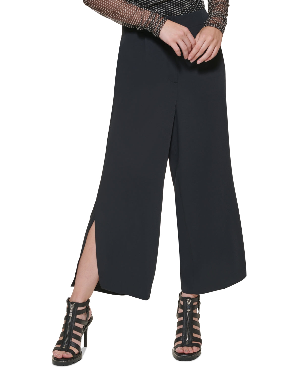 DKNY Women's Split Hem Wide Leg Pants Black