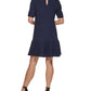 DKNY Women's Ruched Sleeve Trapeze Dress Blue Size 16