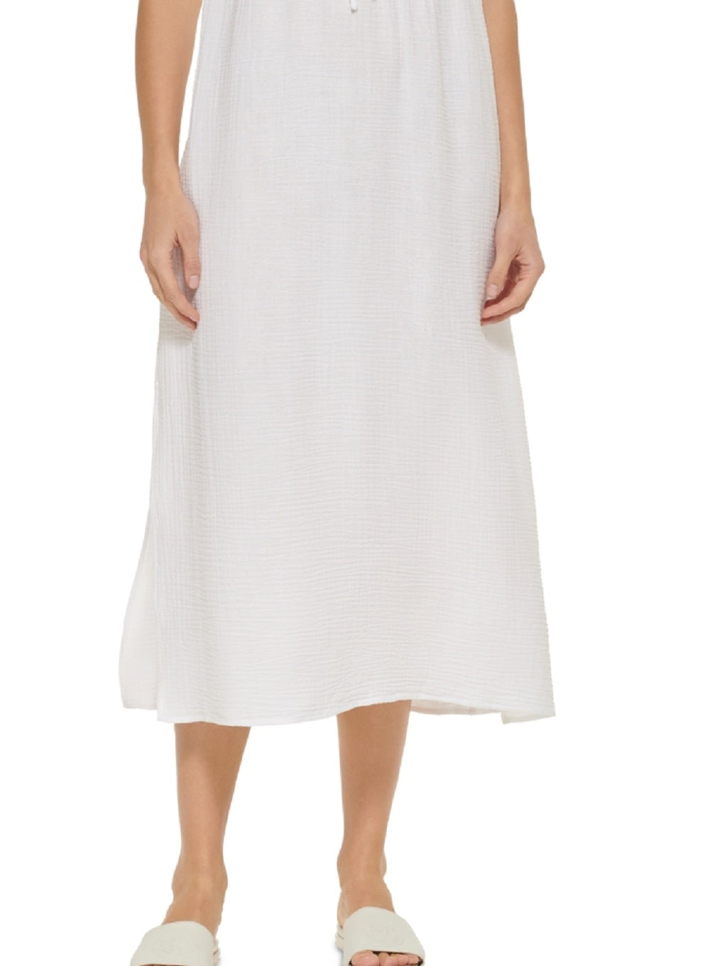 DKNY Women's V Neck Front Tie Maxi Dress Cover Up Swimsuit White Size Small