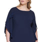 DKNY Women's Chiffon Sleeve Combo Sheath Dress Blue Size 18W