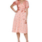 DKNY Women's Printed Satin Faux Wrap Midi Dress Pink Size 12