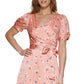 DKNY Women's Printed Satin Faux Wrap Midi Dress Pink Size 12