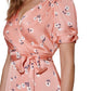 DKNY Women's Printed Satin Faux Wrap Midi Dress Pink Size 2