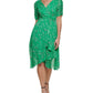 DKNY Women's Ruched Sleeve Faux Wrap Dress Green Size 14