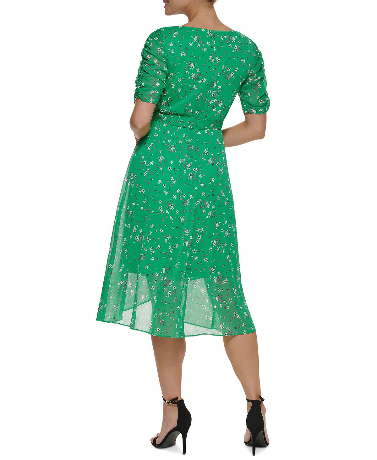 DKNY Women's Ruched Sleeve Faux Wrap Dress Green Size 8