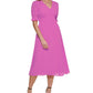 DKNY Women's Smocked Sleeve Midi Dress Pink Size 14