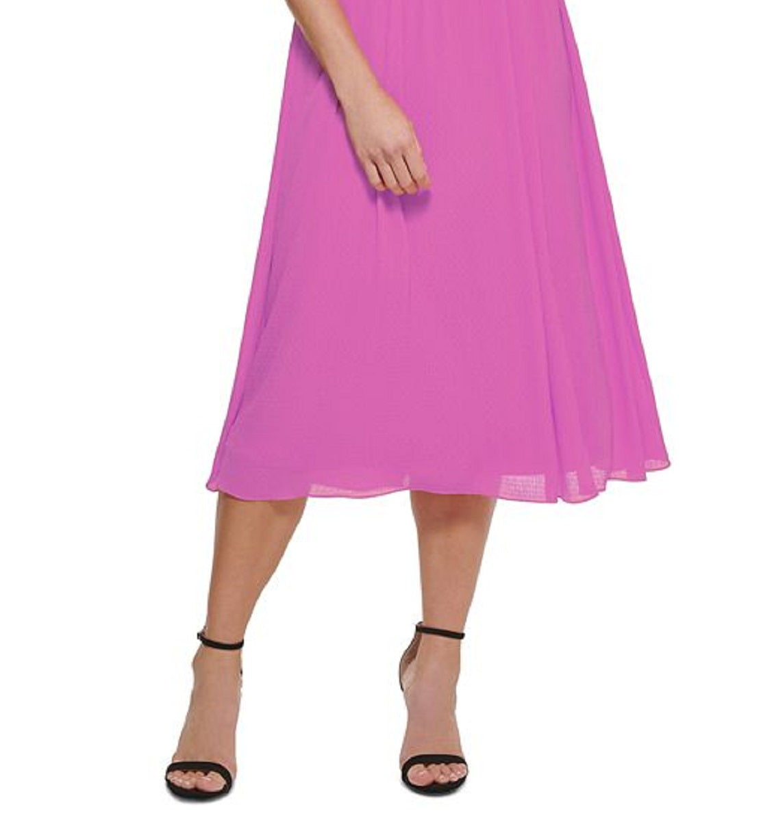 DKNY Women's Smocked Sleeve Midi Dress Pink Size 14