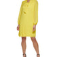 DKNY Women's Long Sleeve Tie Neck Pleated Shift Dress Yellow Size 14