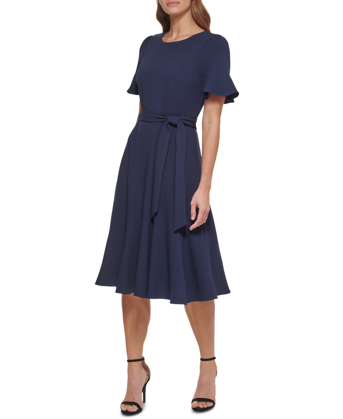 DKNY Women's Belted Midi Dress Blue Size 4