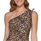 DKNY Women's Printed One Shoulder Tankini Top Swimsuit Black Size Medium