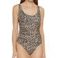 DKNY Women's Animal Print Ruched Contrast One Piece Swimsuit Brown Size 6
