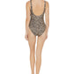 DKNY Women's Animal Print Ruched Contrast One Piece Swimsuit Brown Size 6