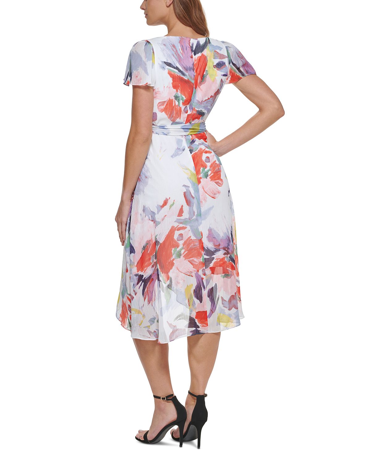 DKNY Women's Printed Faux Wrap Dress White Size 14