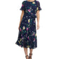 DKNY Women's Printed Godet Skirt Midi Dress Blue Size 12 Petite