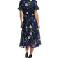 DKNY Women's Printed Godet Skirt Midi Dress Blue Size 8Petite
