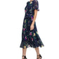 DKNY Women's Printed Godet Skirt Midi Dress Blue Size 8Petite