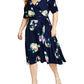 DKNY Women's Printed Faux Wrap Dress Blue Size 22W