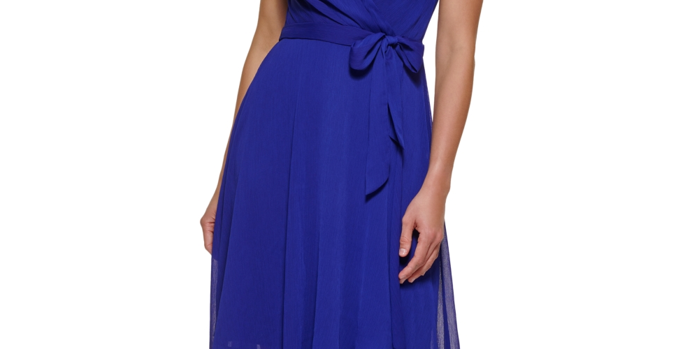DKNY Women's Sleeveless Faux Wrap Dress Blue Size 12