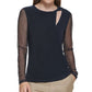 DKNY Women's Mesh Sleeve Keyhole Top Black Size X-Small