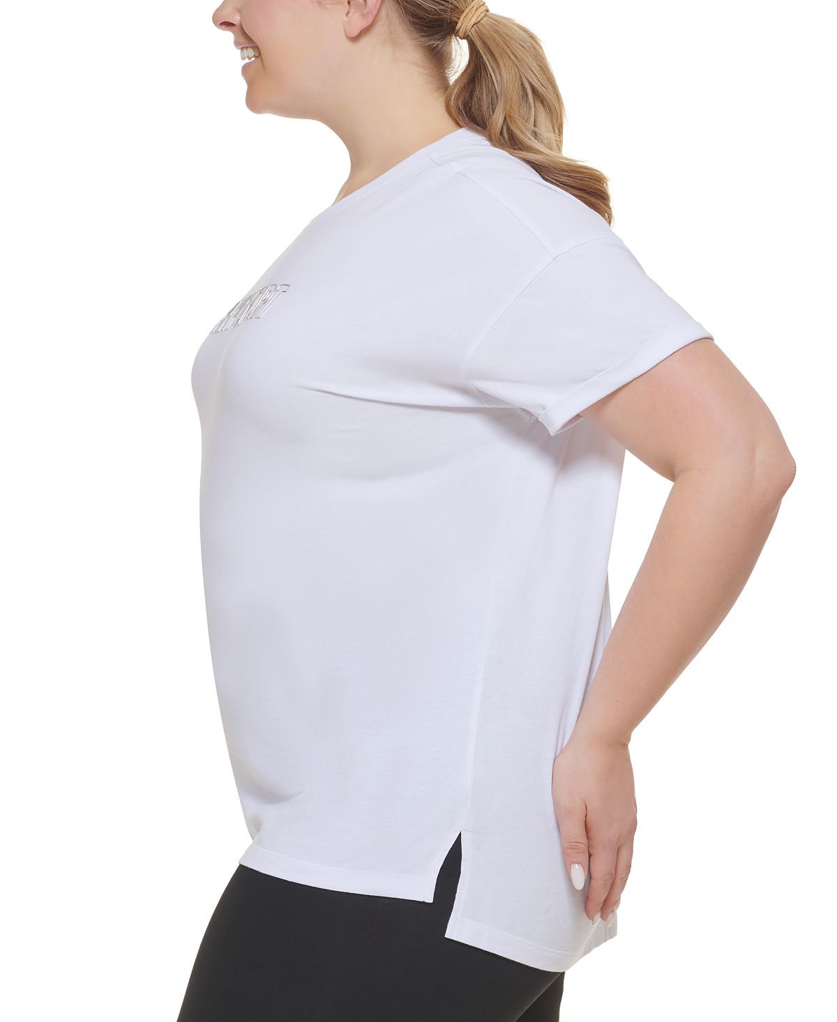 DKNY Women's Cotton Logo T Shirt White Size 1X