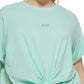 DKNY Women's Knot Front Metallic Logo T-Shirt Blue Size 3X